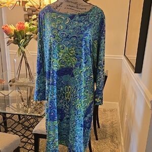 Vibrant Turquoise Royal Blue and Green Patterned Dress New A Line